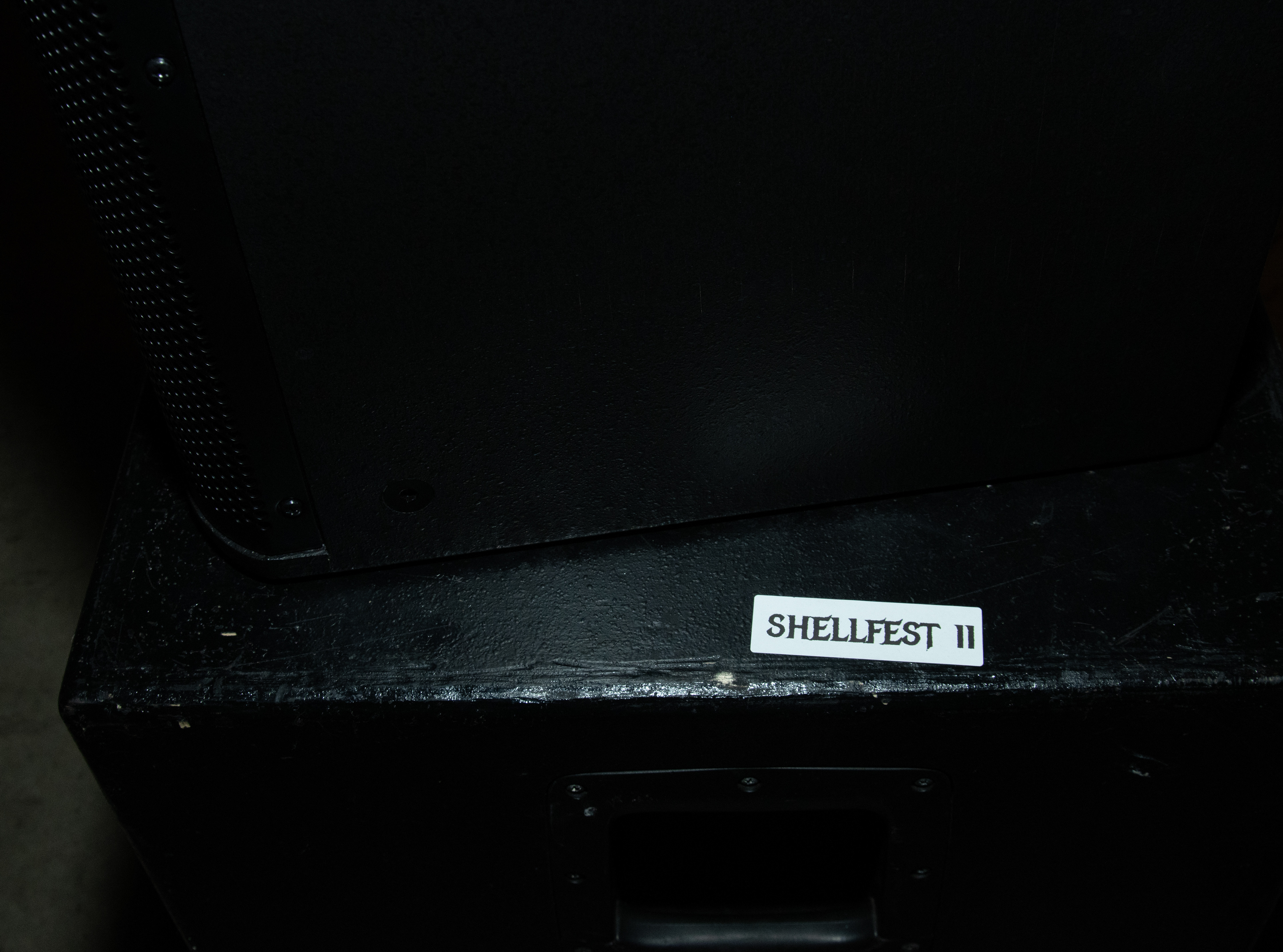 A sticker attached to a piece of sound equipment reads “Shellfest II” on Dec. 7, 2025.