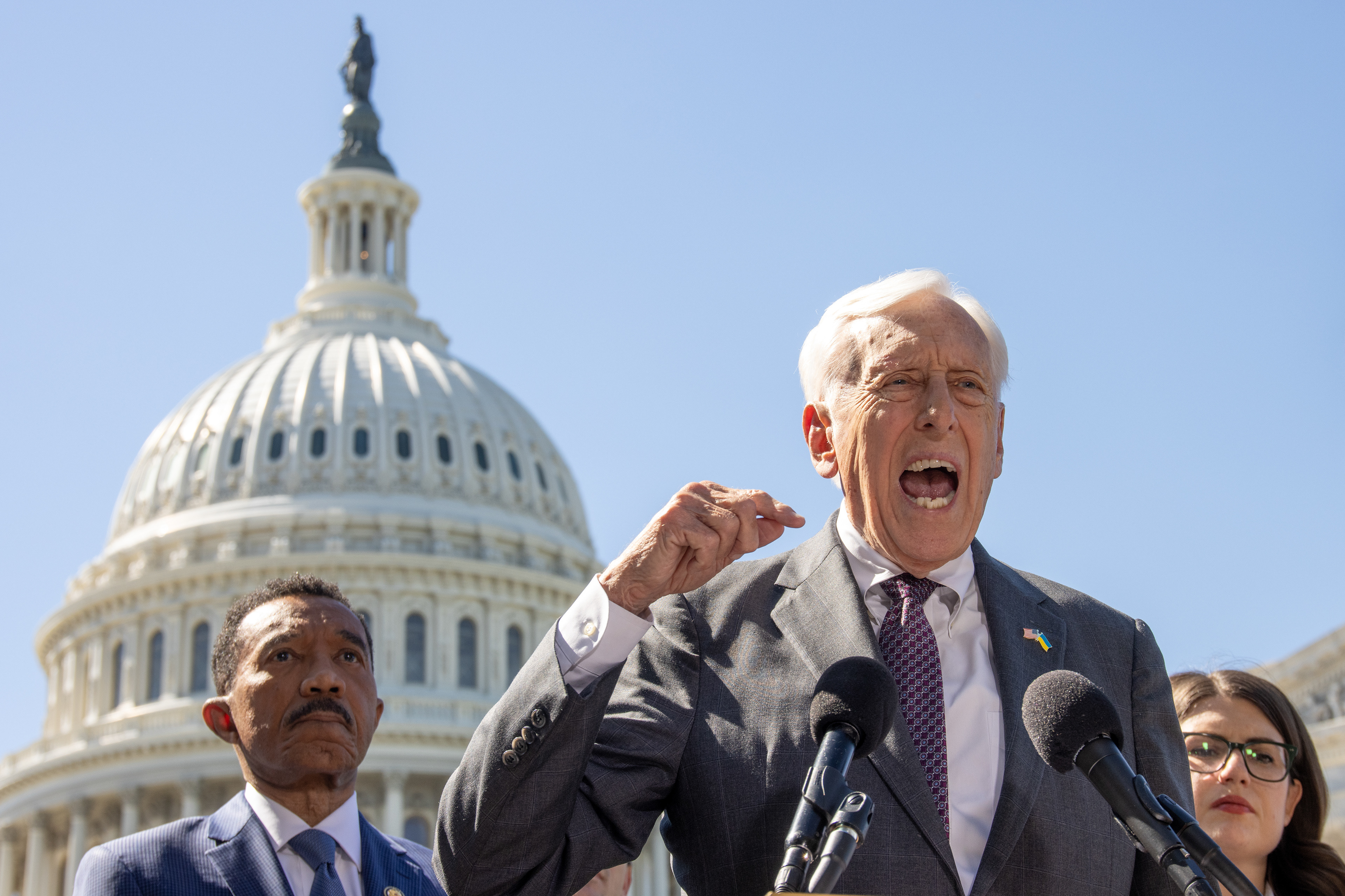 Rep. Steny Hoyer, D-Maryland, speaks at a Capitol Hill press conference about the impact of the government shutdown on federal workers on Oct. 1, 2025. 