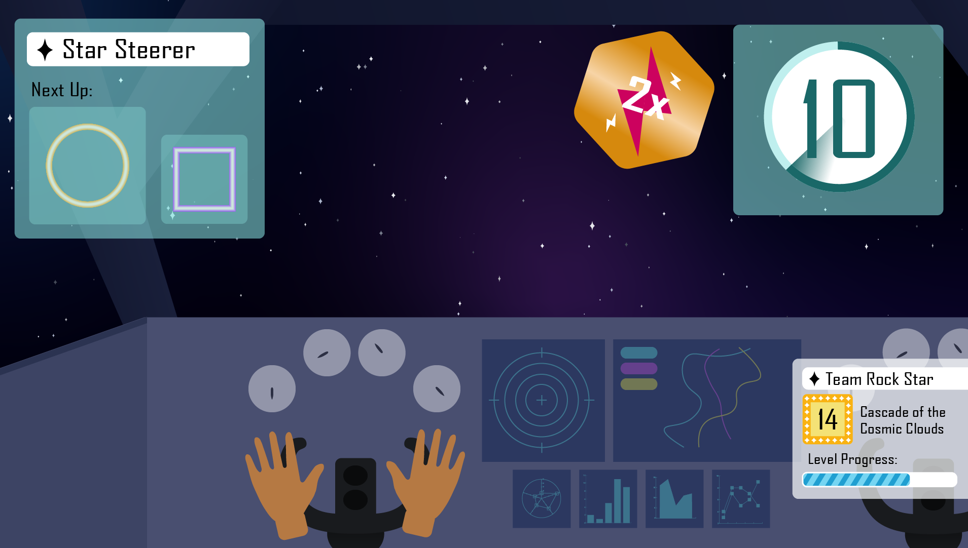 Star Steerer navigates the spaceship through the power-up