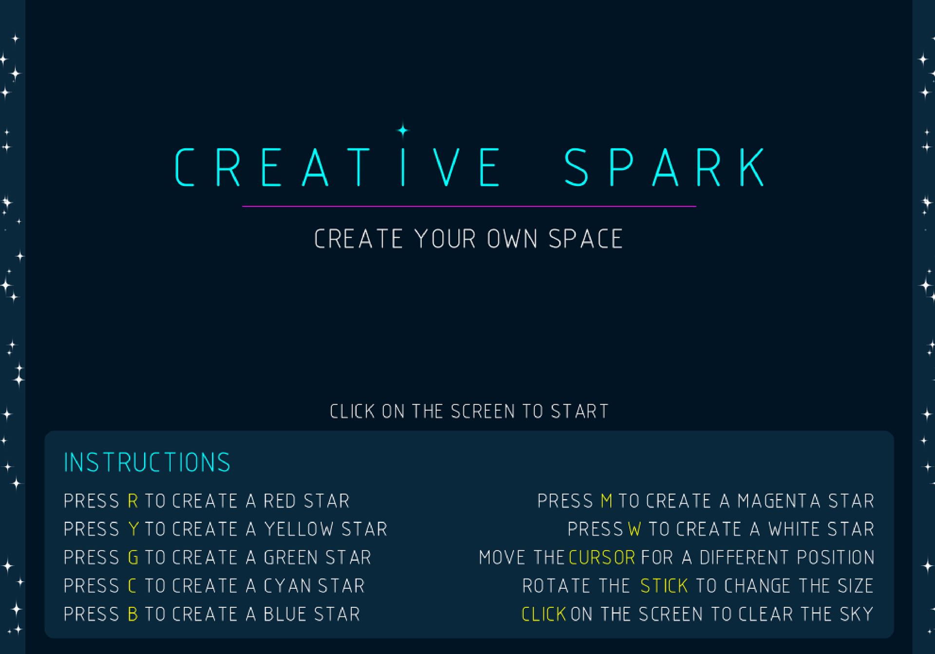 Creative Spark: drawing stars with mouse and potmeter to create space (Creative Programming)
