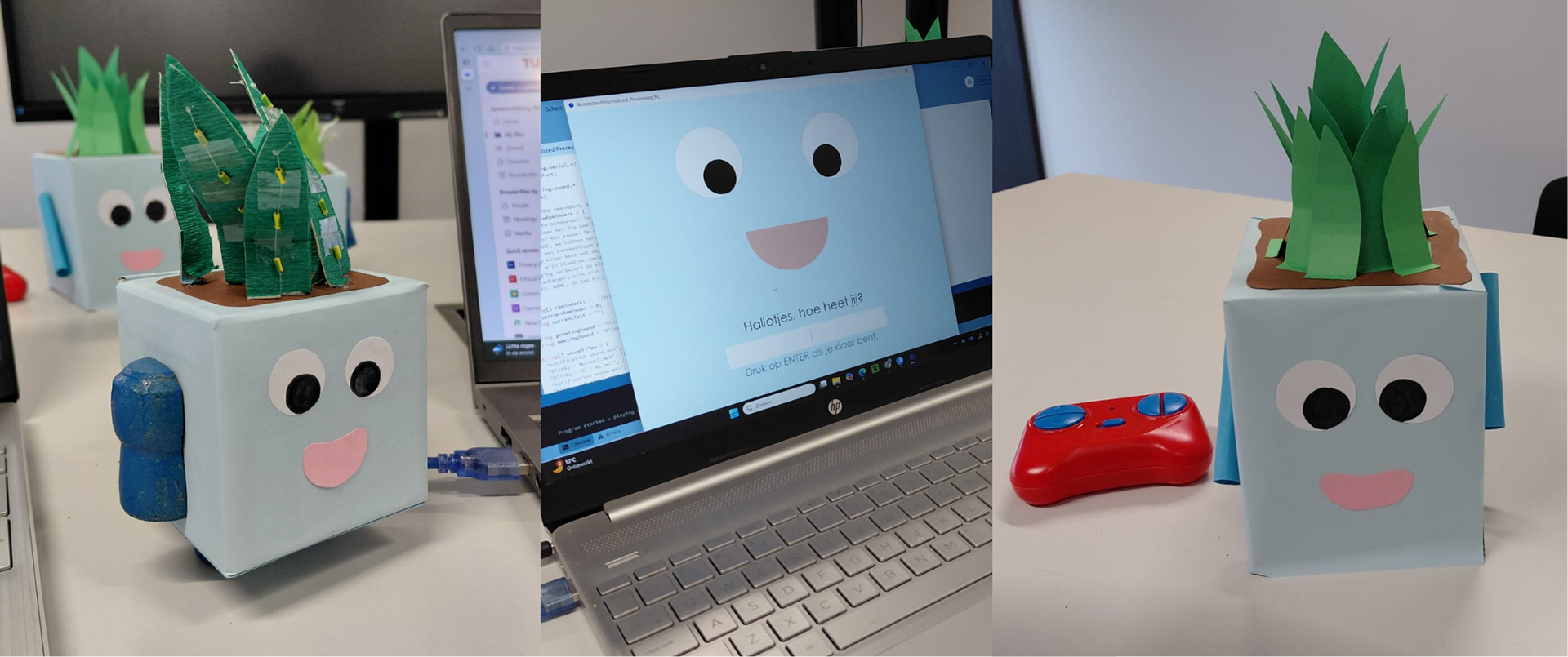 Lo-fi experience prototypes for each element (leaf visualization, reminders, and movement)