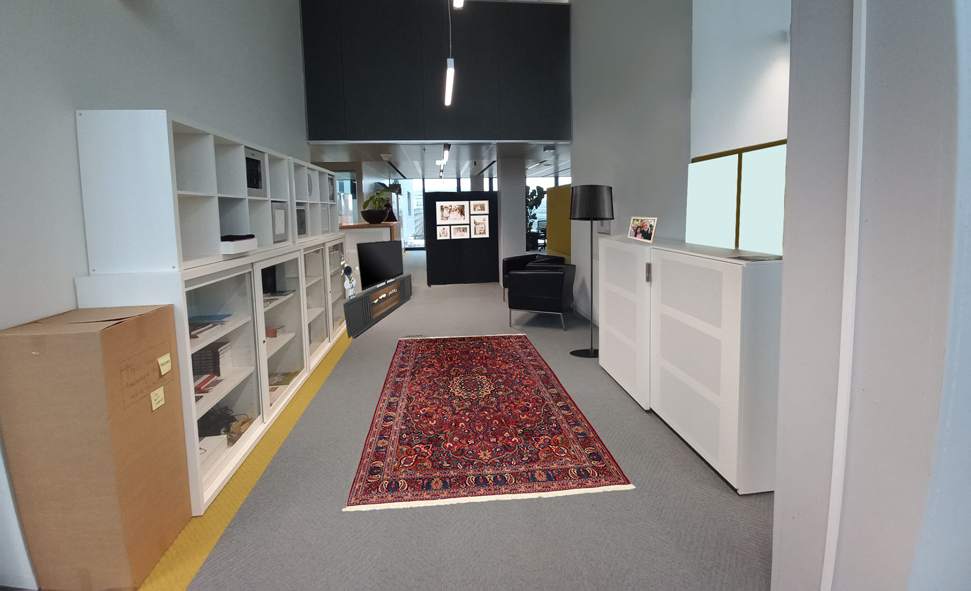 Mockup for Demo Day setup for Questory, creating a home-like space