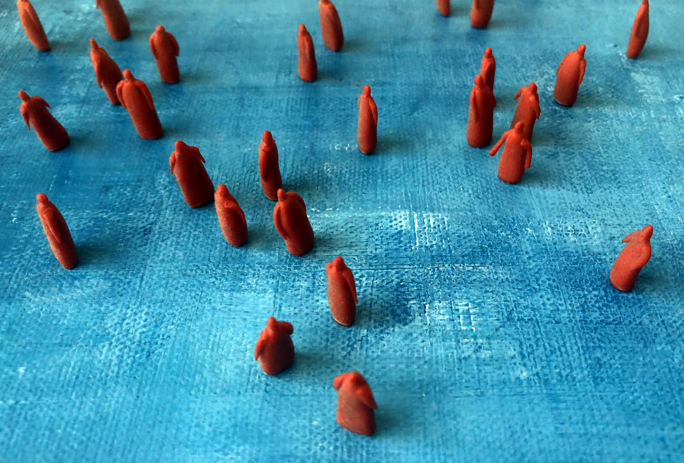 DETAIL 1_10" x 10" acrylic and sculpted figures on canvas 