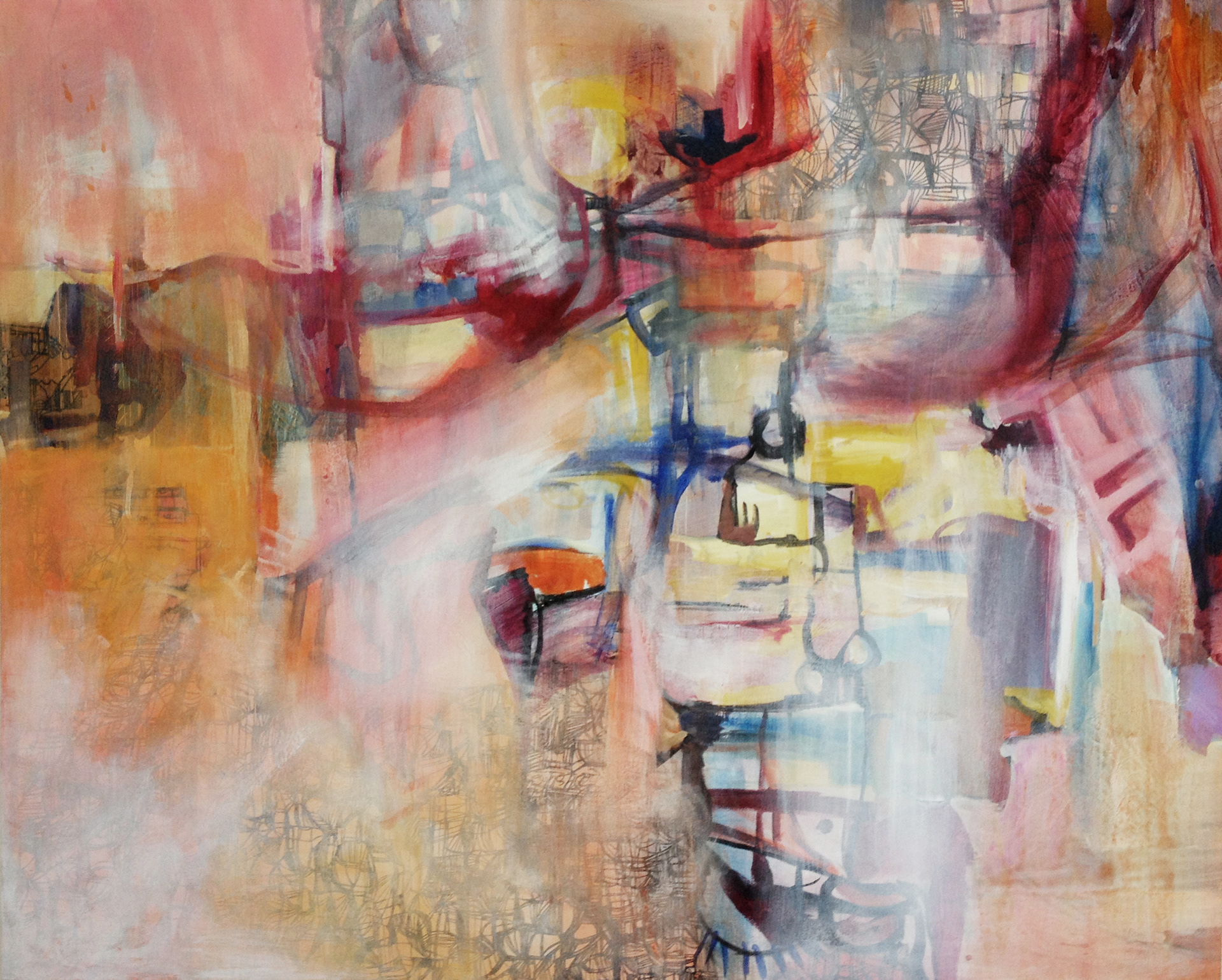 COLLIDING WORLDS 60" x 48" acrylic and marker on canvas