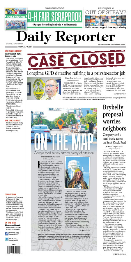 Greenfield Daily Reporter front page - 2019