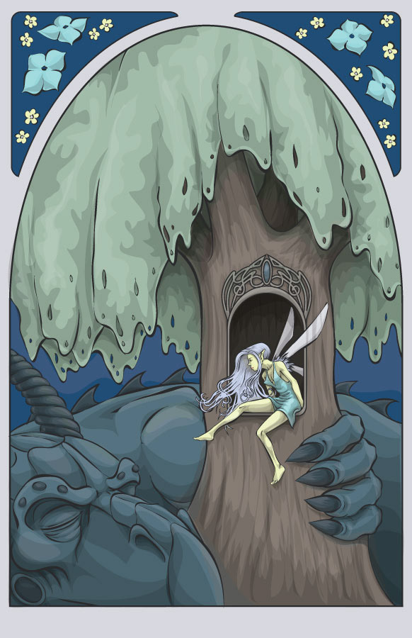 Sleeping dragon and faerie illustration - 2012
