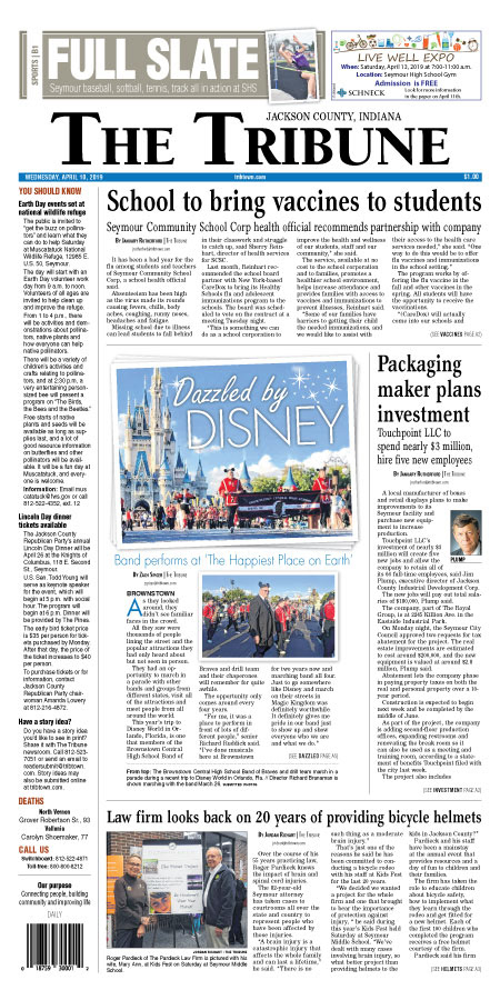 Seymour Tribune front page - 2019