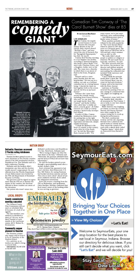 Seymour Tribune inside centerpiece design - 2019