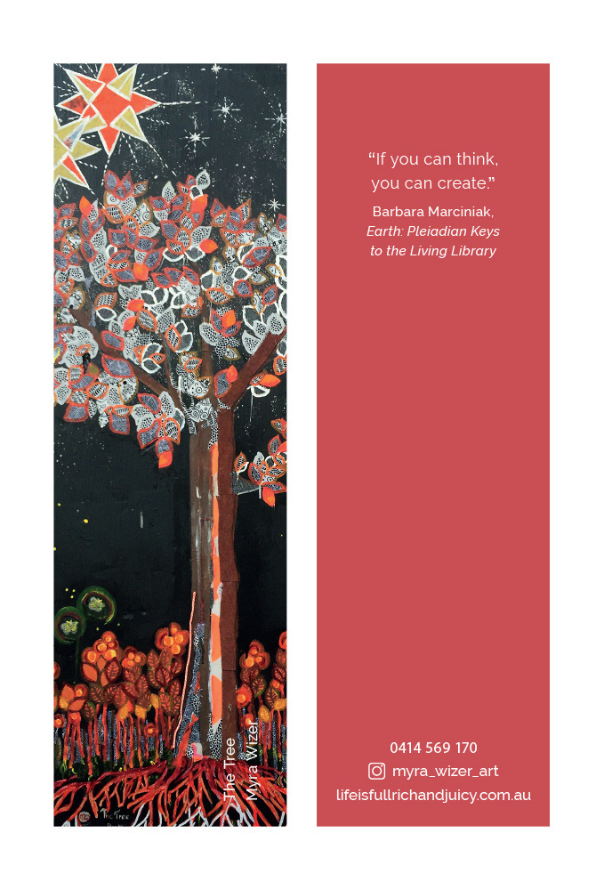 Myra Wizer artist's bookmark for art exhibition