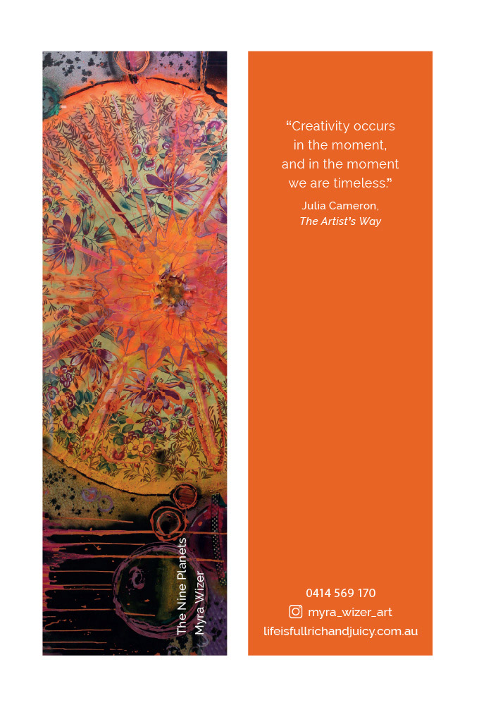 Myra Wizer artist's bookmark for art exhibition