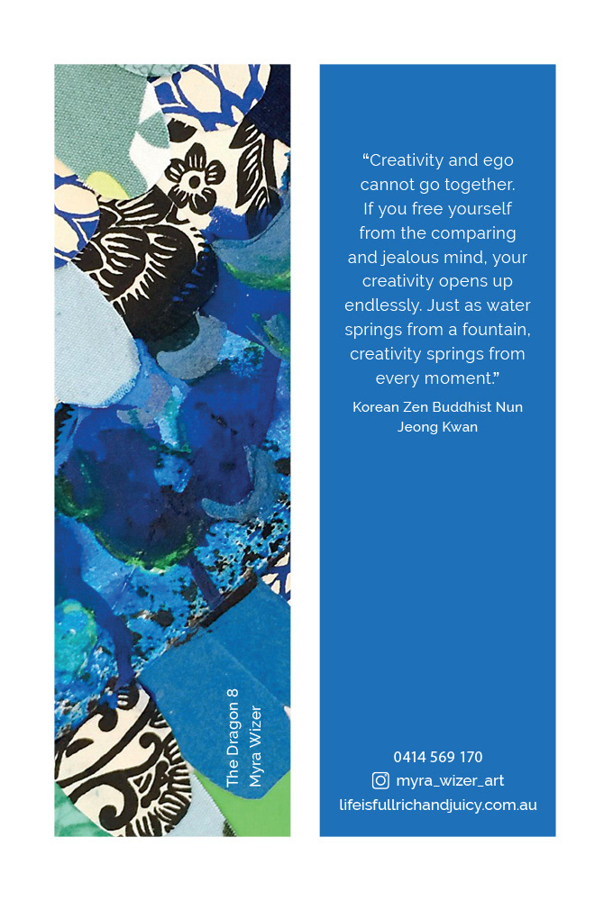 Myra Wizer artist's bookmark for art exhibition
