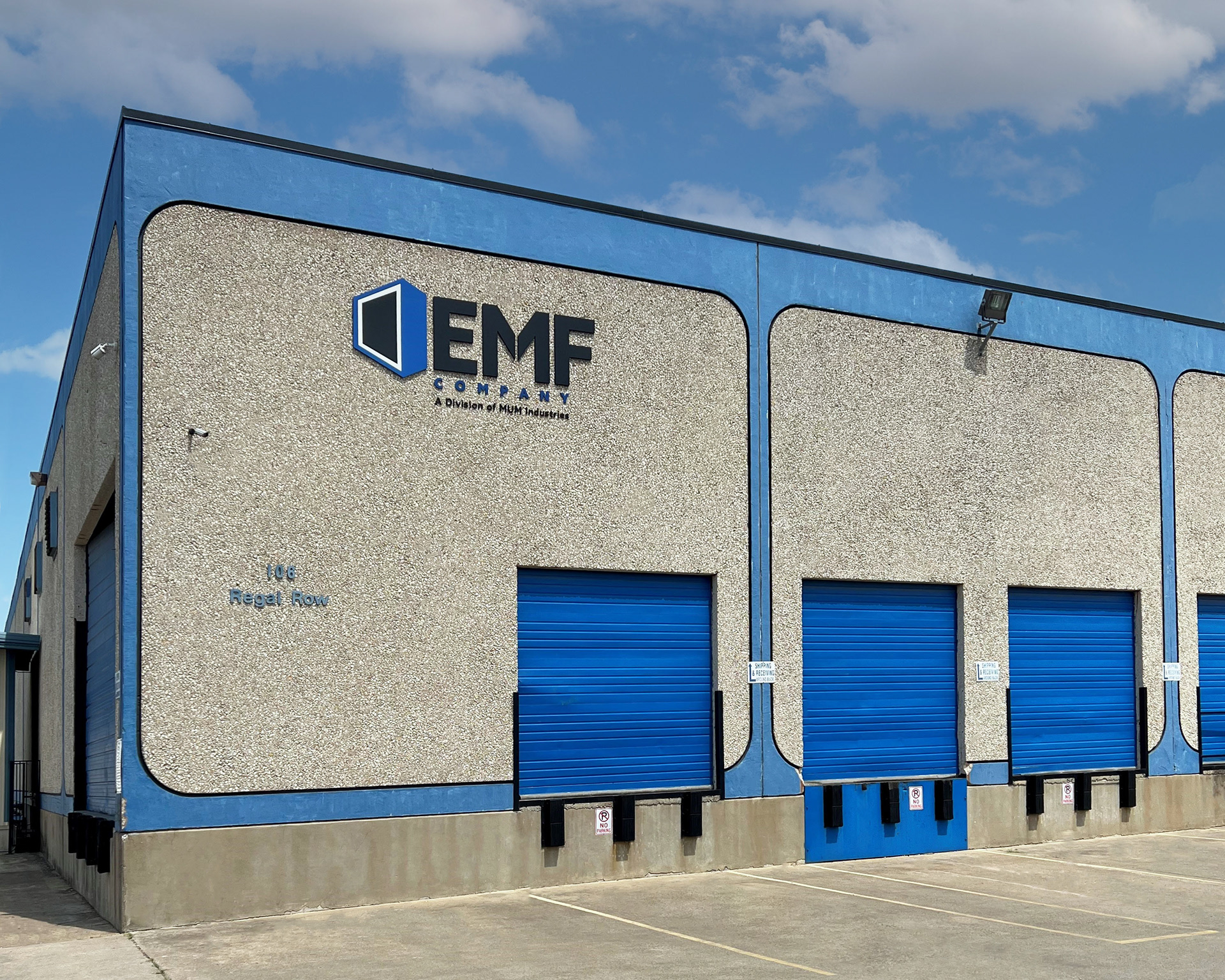 Newly installed EMF logo at facility at 106 Regal Row Dallas, TX