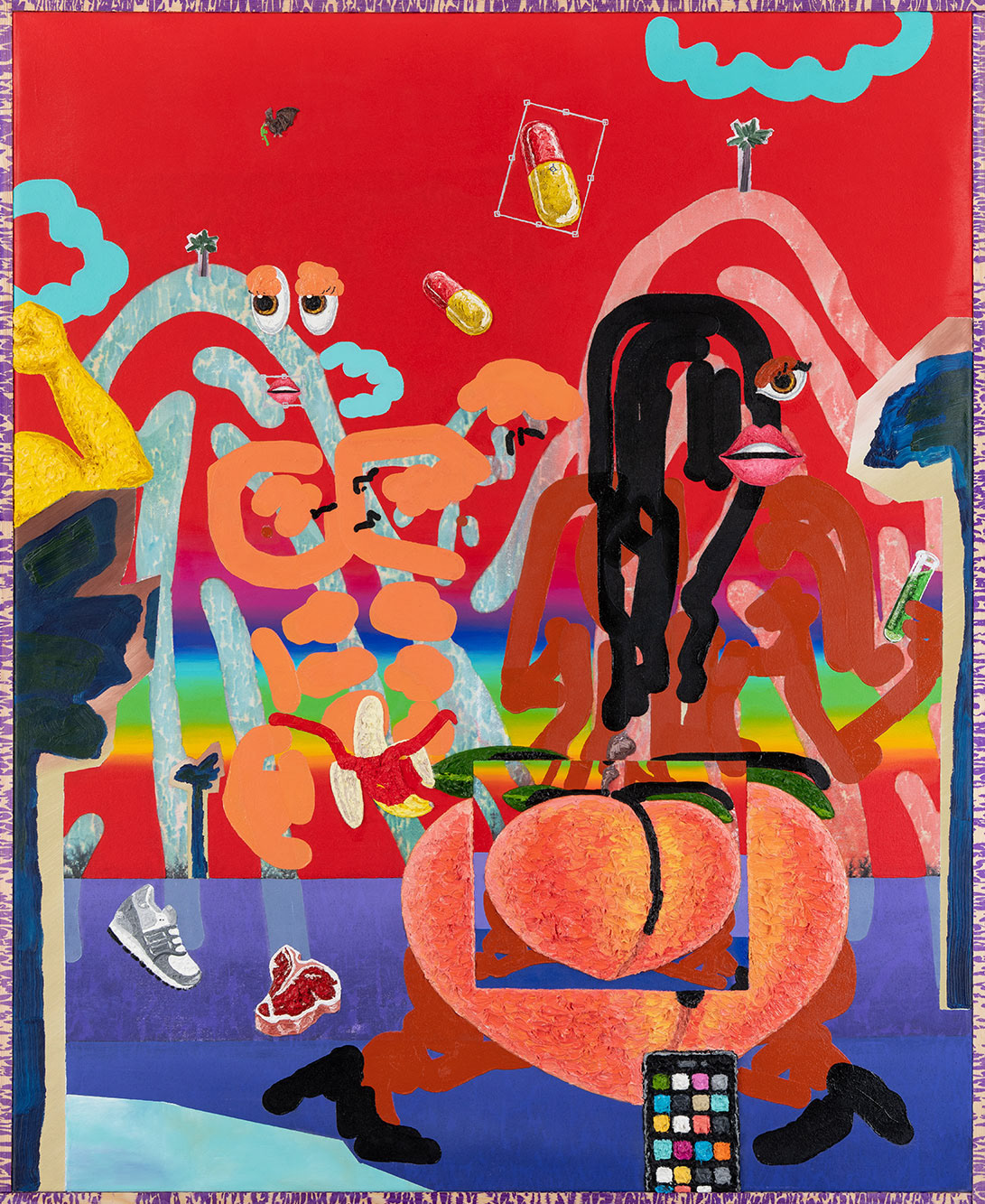 "#🍌🍑 (#fitnessmodel)", oil on canvas, 160 x 130, 2019