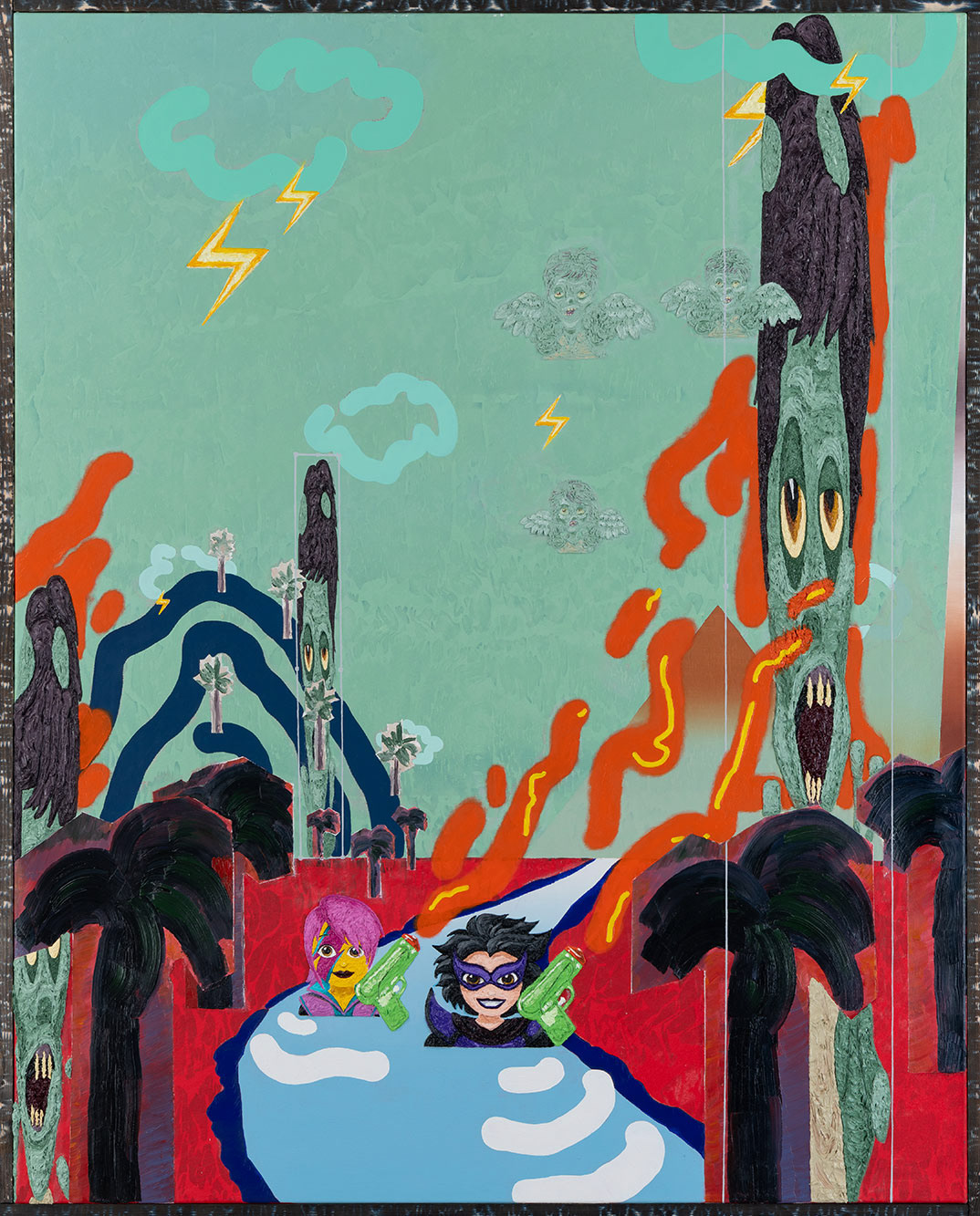 "#👩‍🎤🦹🏻‍♀️ (#BackOnTrack)", oil on canvas, 150 x 120 cm, 2020