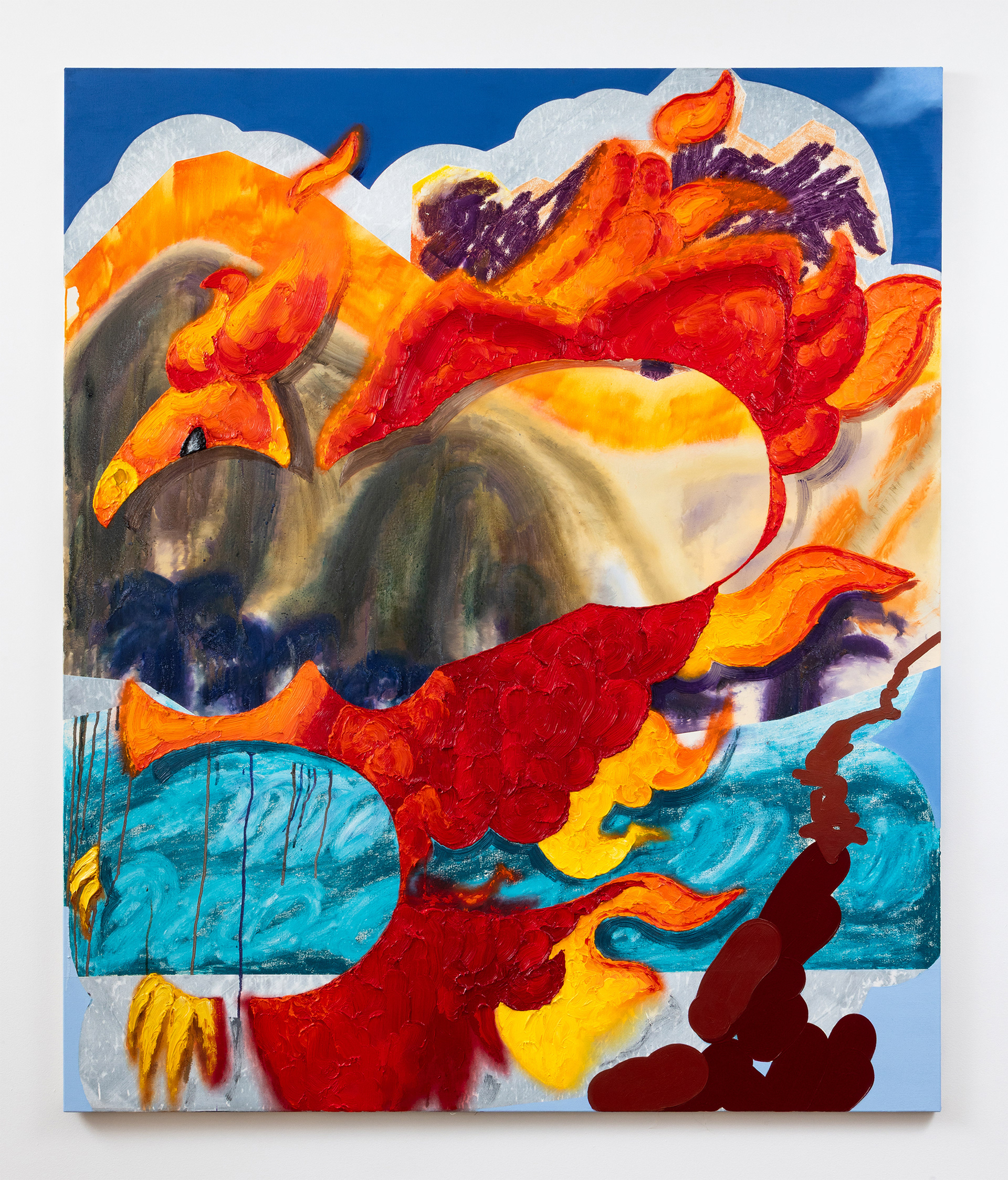 "#🐦‍🔥(#Phoenix)", oil and oil stick on canvas, 190 x 160 cm, 2024-25