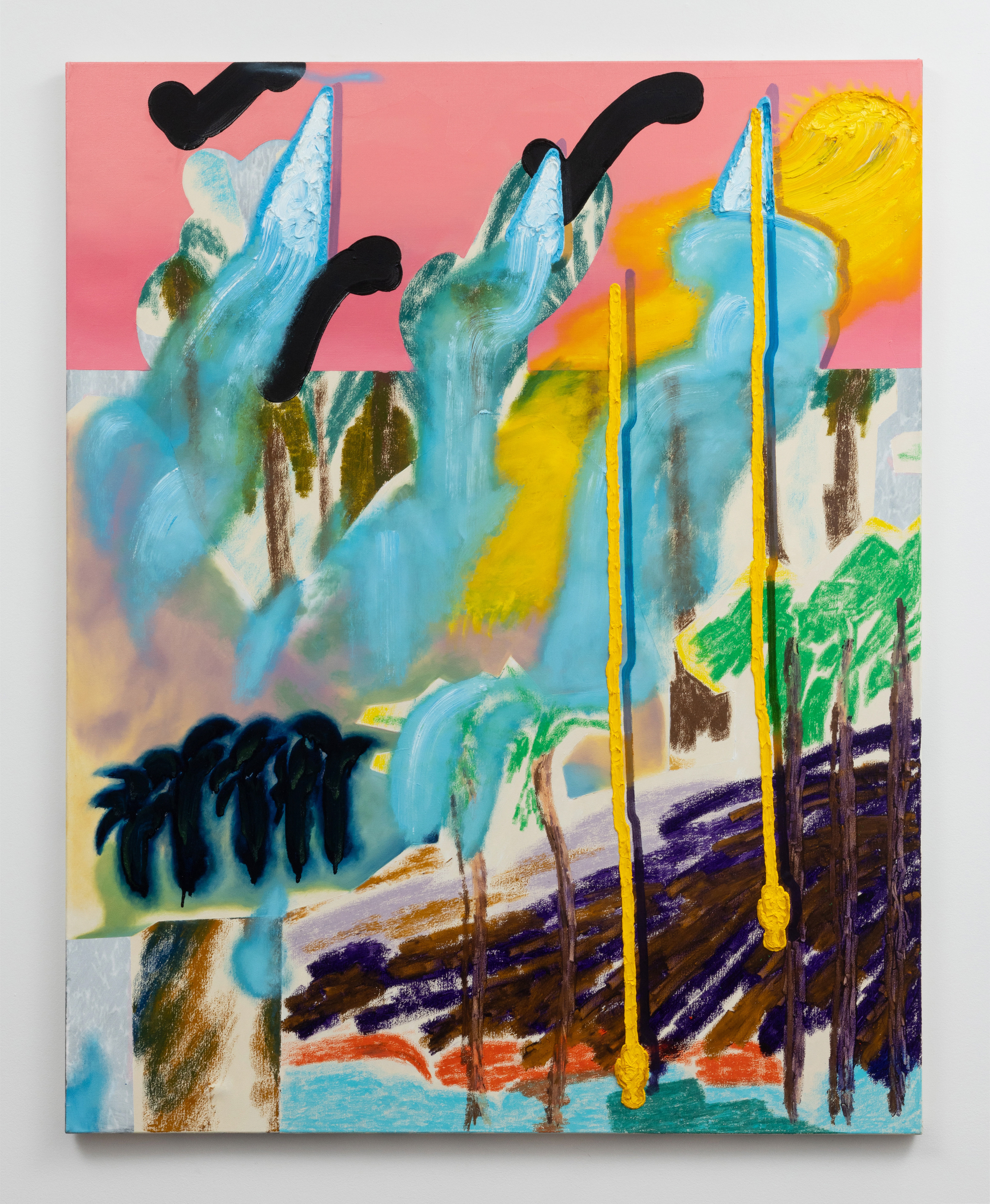 #🖕🖕🌞(#RiseNShine), oil and oil stick on canvas, 59 x 47.2 inches (150 x 120 cm), 2024