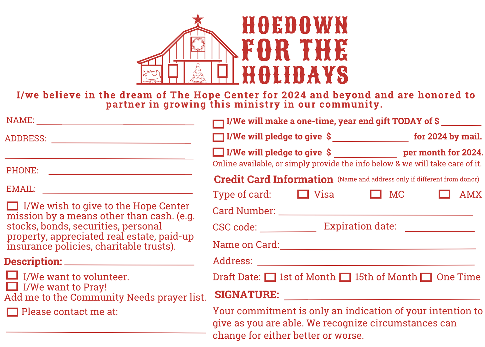 Annual fundraising pledge card