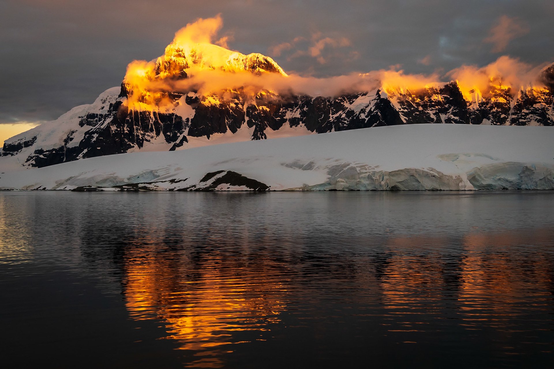 Seven Sisters on fire with setting sun
