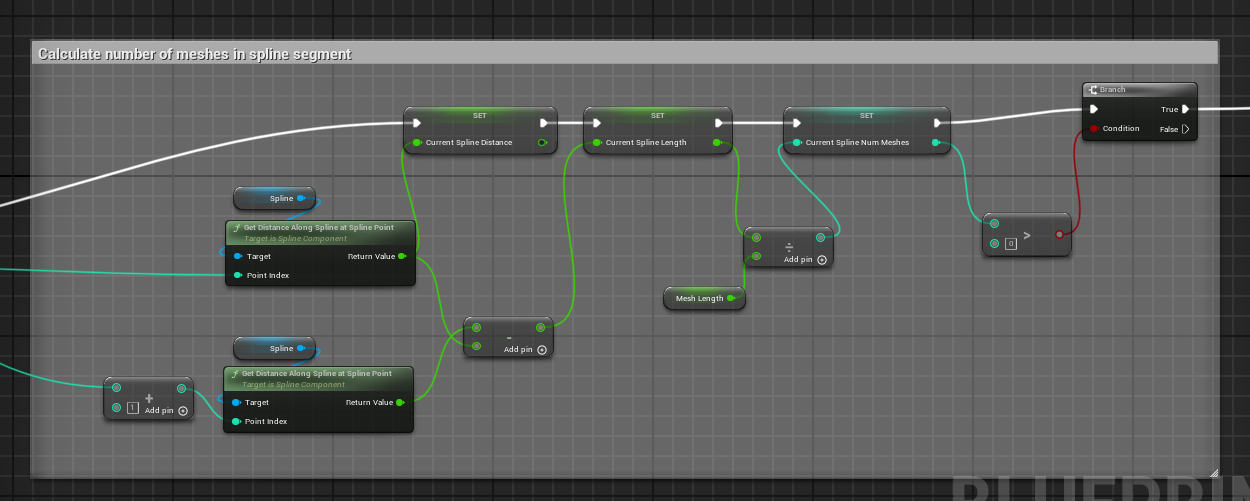 Second version - calculating the number of segments in-between two spline points
