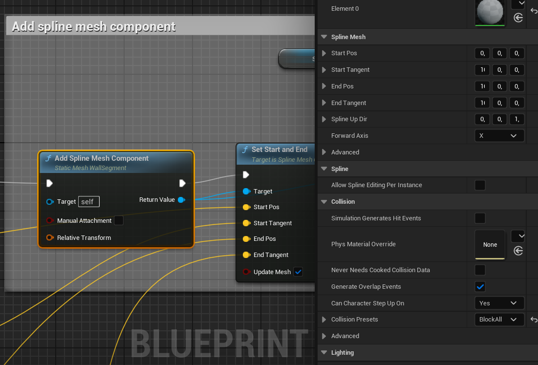 Adding the collision to the spline mesh component