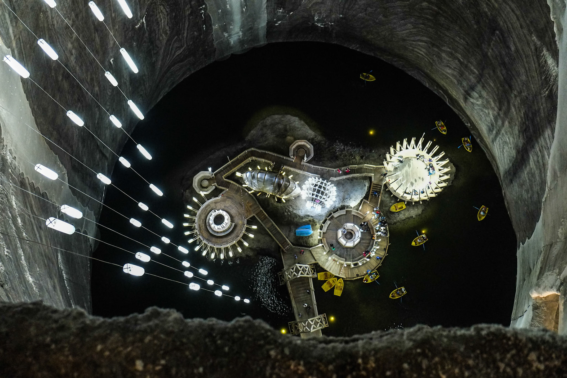 80m drop in Turda salt mine, Transylvania