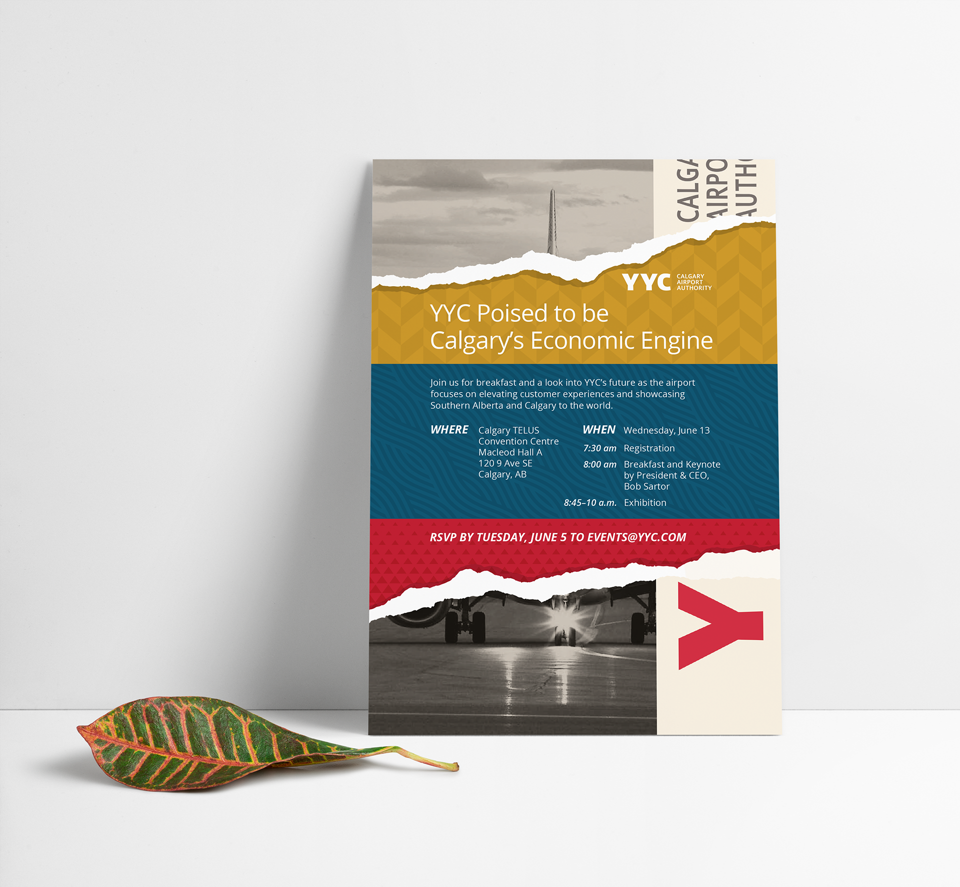 Brand Reveal Poster for the Calgary Airport Authority. Focus was to show a peek of YYC's new brand (with a nod to the old) and create some excitement for the launch of the Brand Reveal Launch.