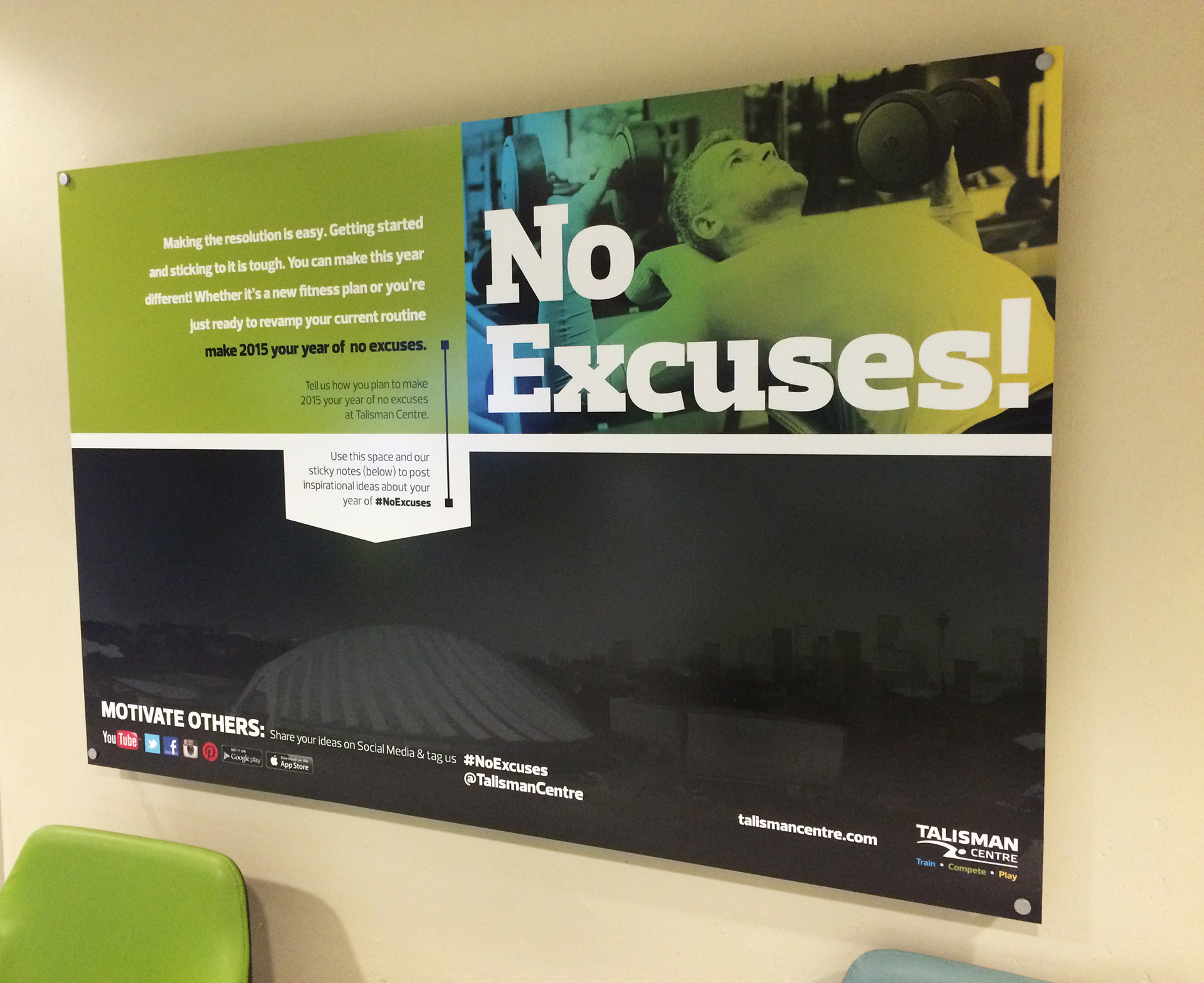 Member Lounge Board -  No Excuses fitness promo - Repsol Sport Centre