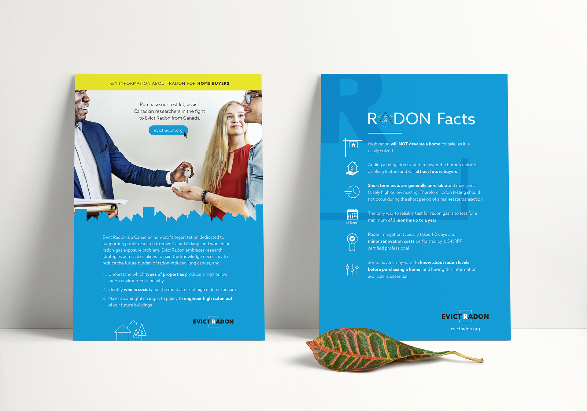 Evict Radon is a Canadian non-profit organization dedicated to solving Canada’s large and worsening radon-gas exposure problem. They had a need to replace and rebrand some key campaign items, starting with a series of postcards. 2020