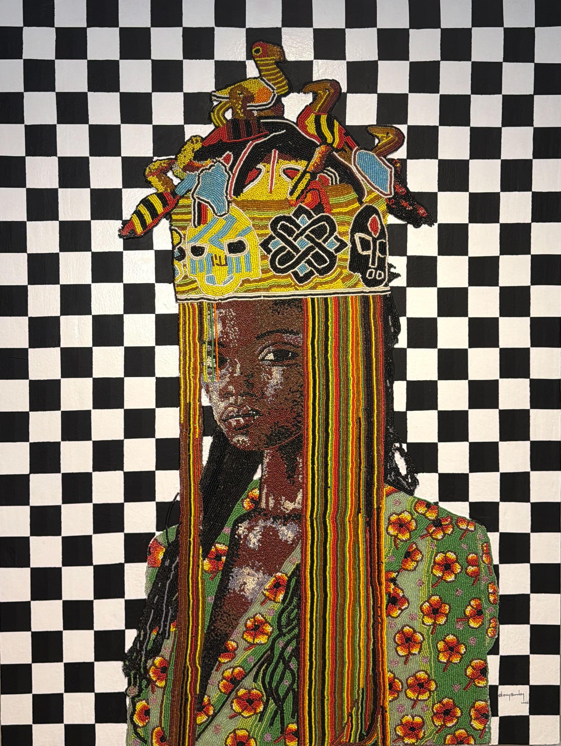 Adesewa 2026  DIMENSIONS: 48x36 (inches)  MEDIUM: 100% Beads/Acrylic on board 