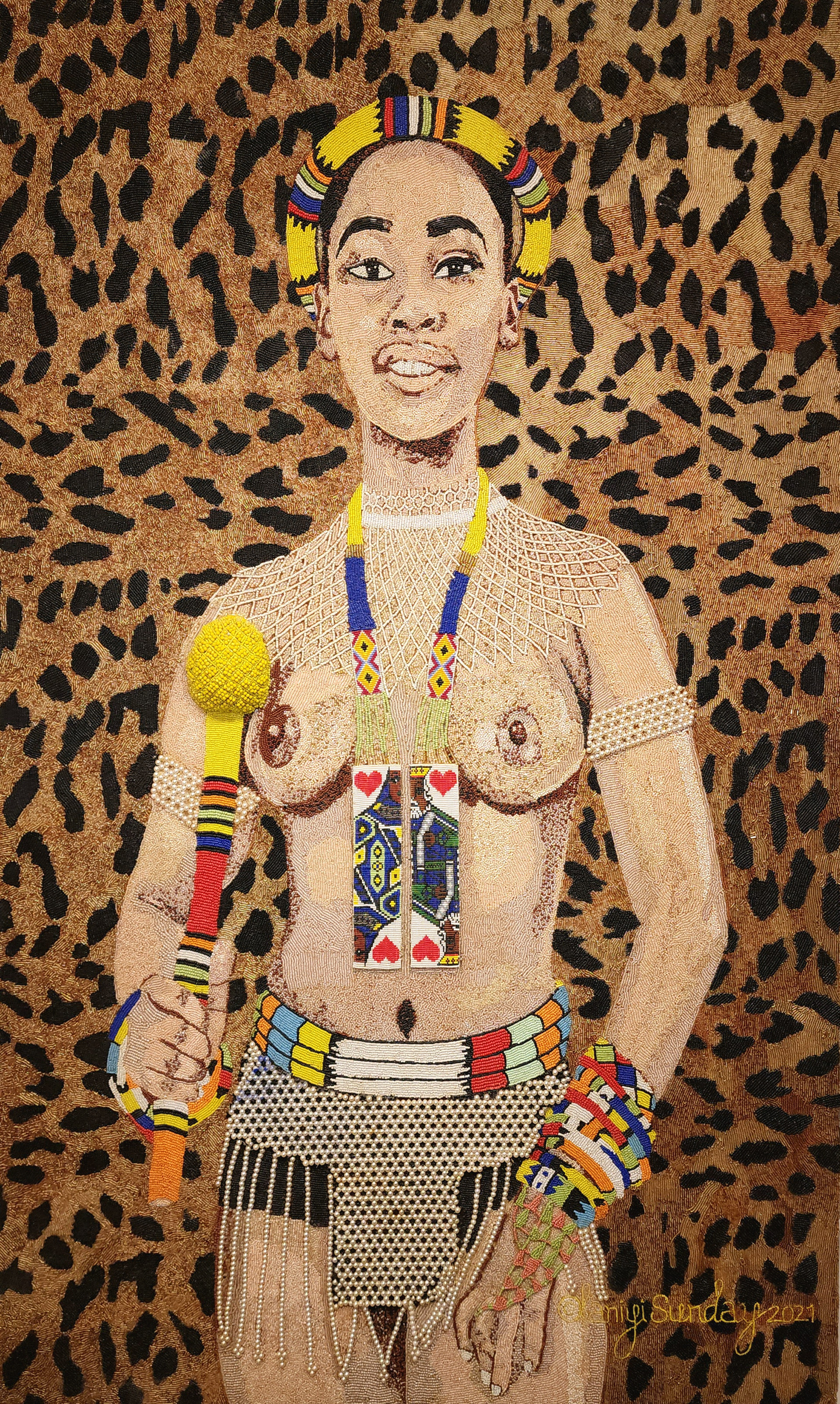 Undisguised 2021 DIMENSIONS: 70x36 (inches)  MEDIUM: 100% Beads on board 
