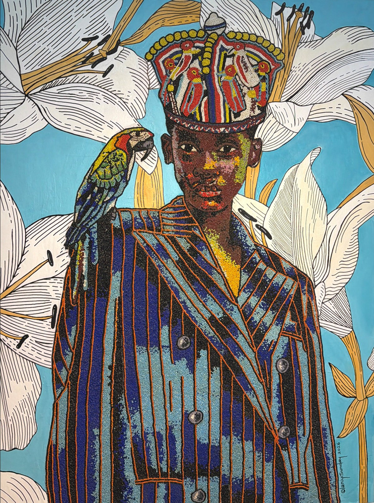 Ayekooto 2025  DIMENSIONS: 48x36 (inches)  MEDIUM: 100% Beads/Acrylic on board 