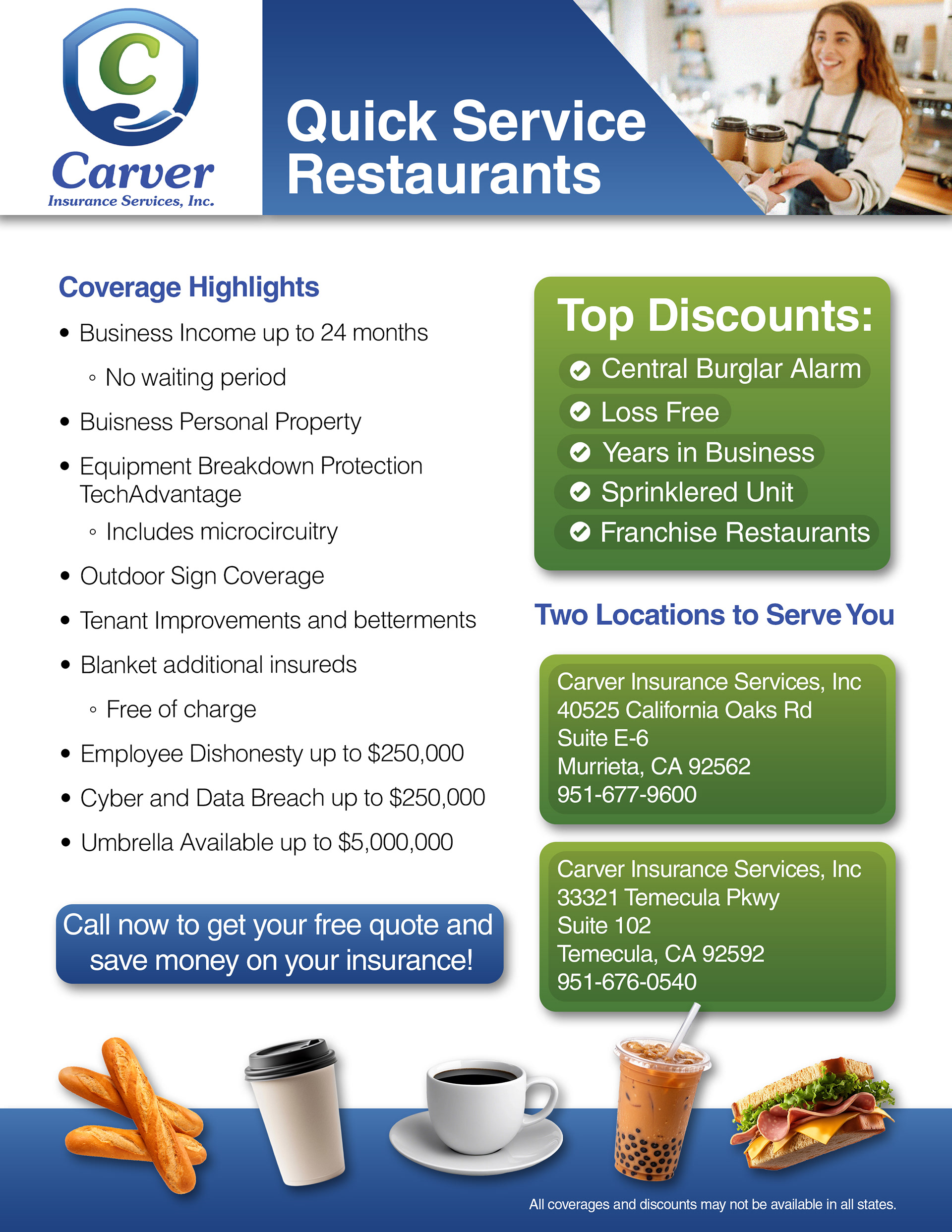 Quick Service Restarurants Flyer for Carver Insurance