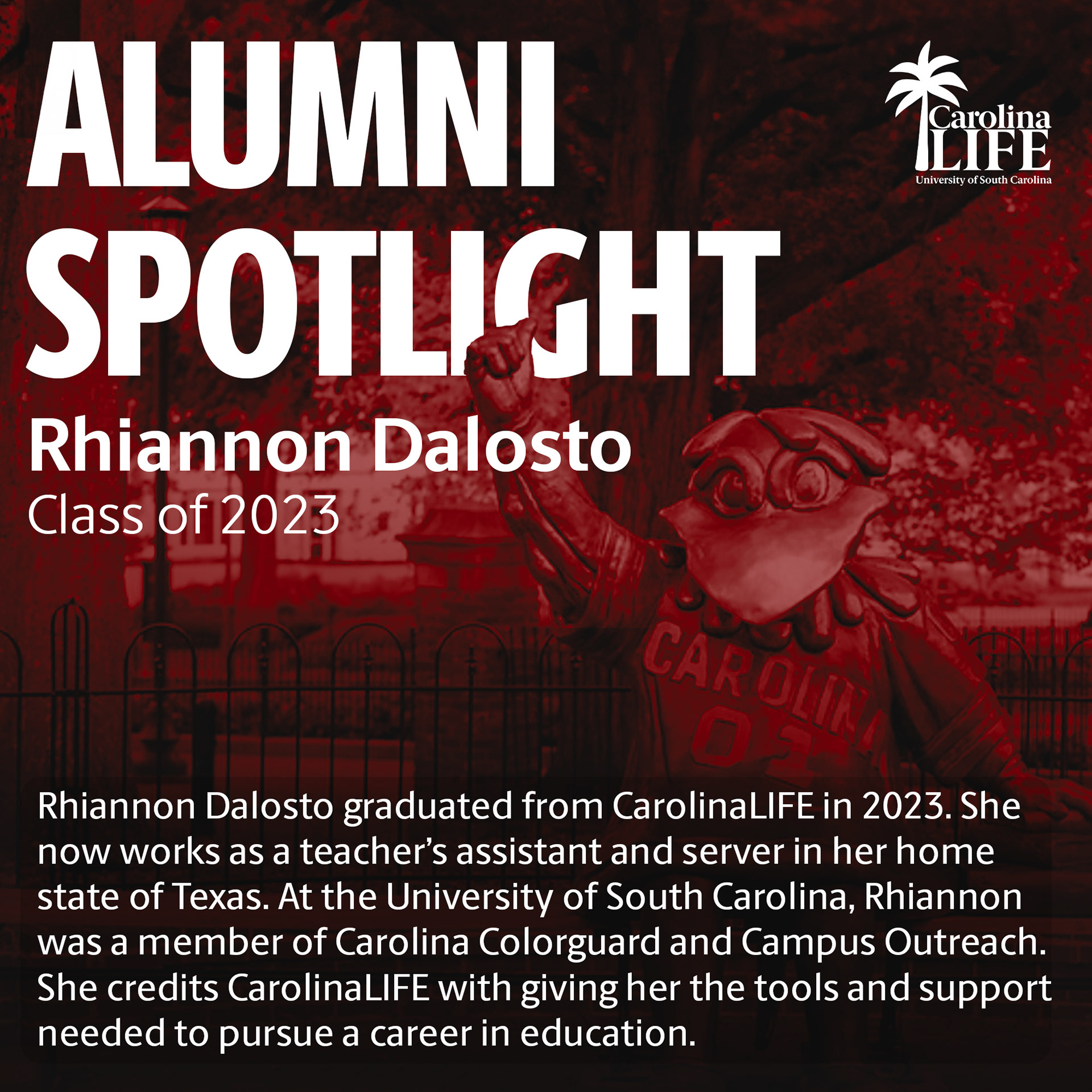 Alumni Spotlight Graphic for CarolinaLIFE Instagram