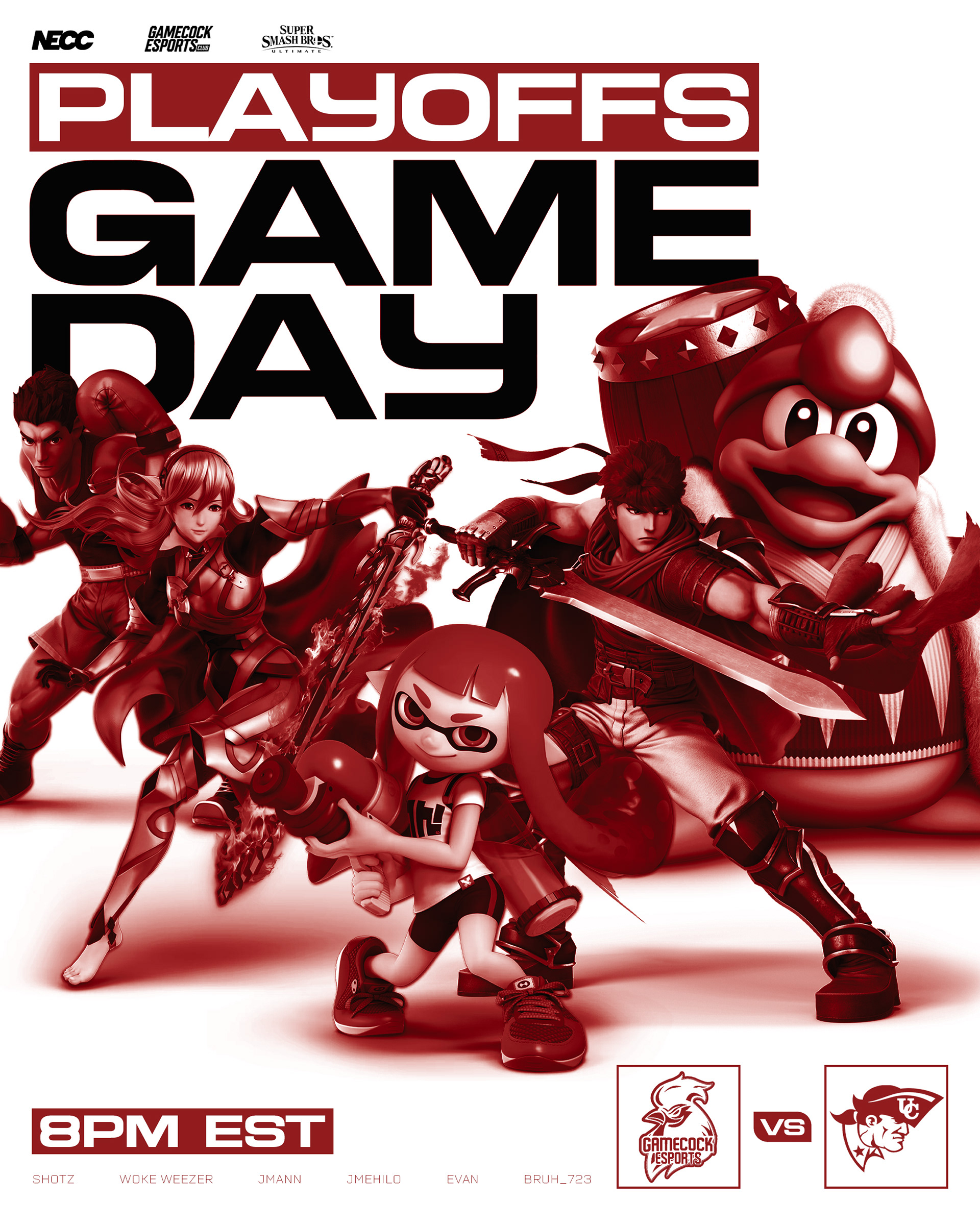 Playoffs Gameday Graphic for USC Gamecock Esports Smash Bros