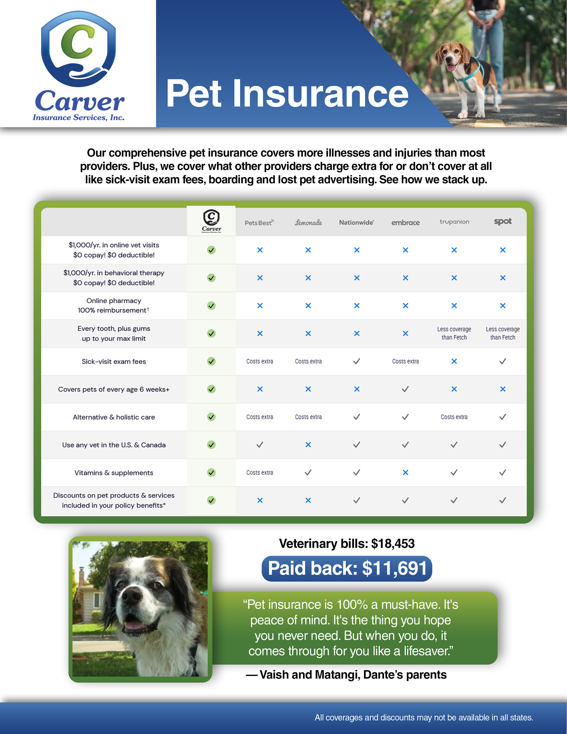 Pet Insurance Flyer for Carver Insurance