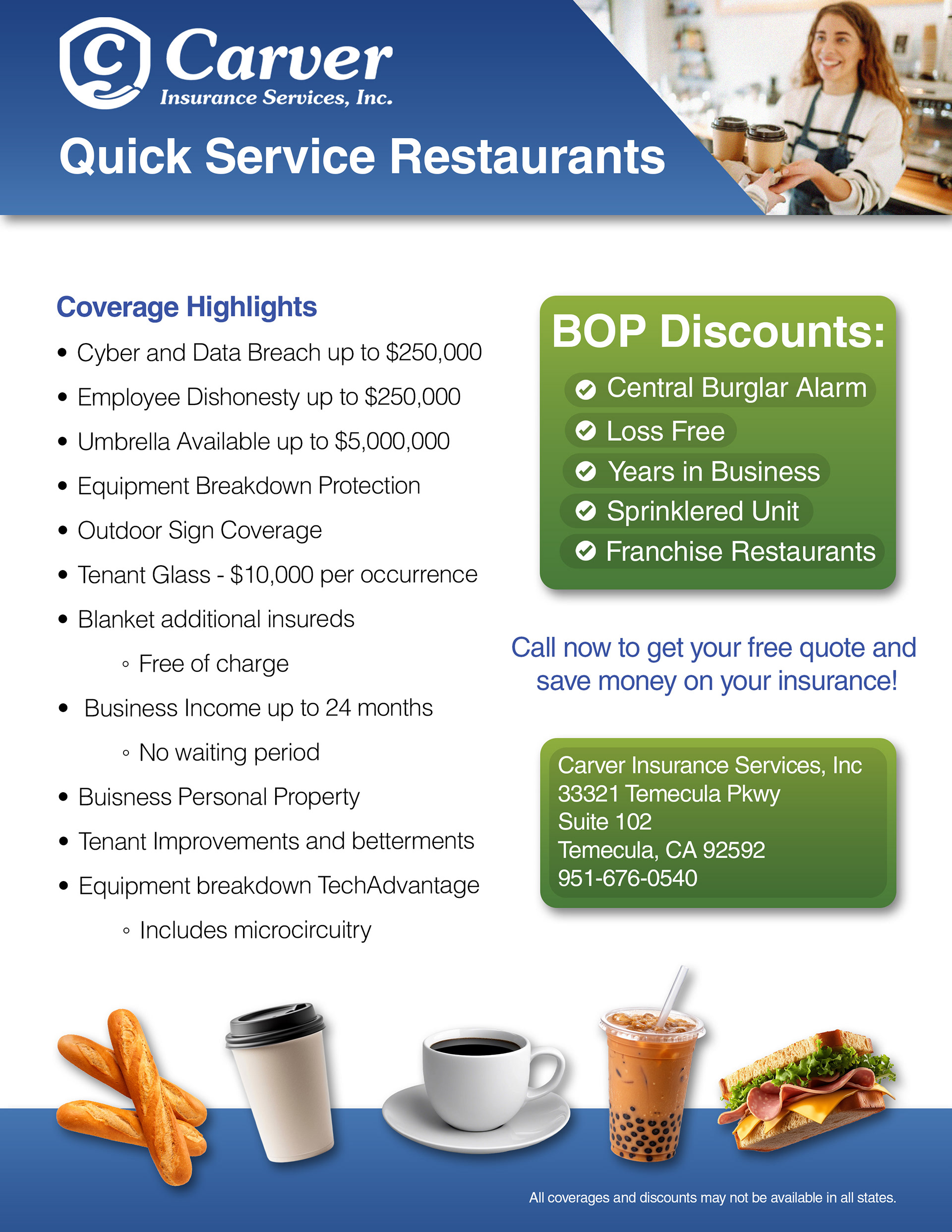 Quick Service Restaurants Flyer for Carver Insurance