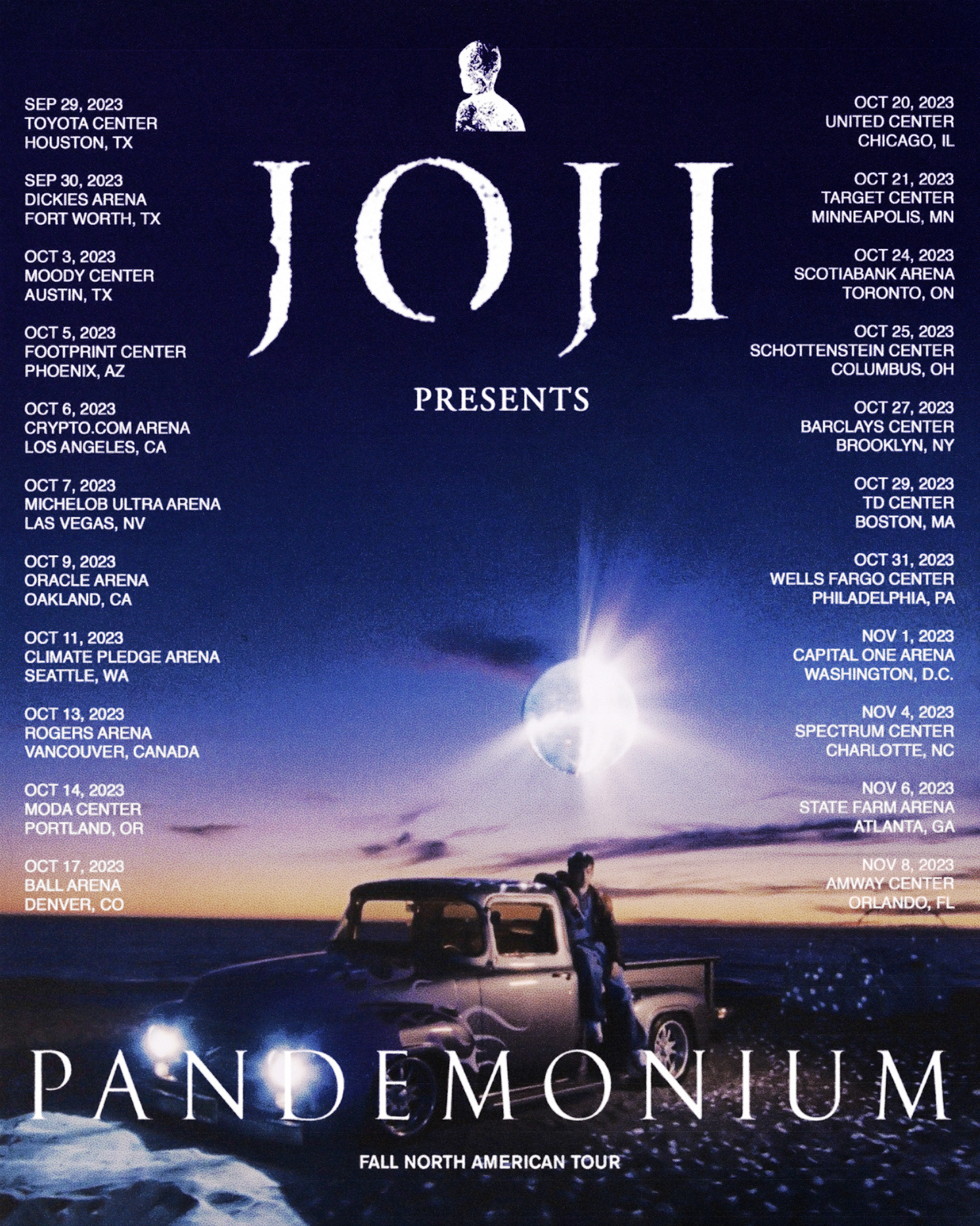 Concept tour poster for Joji's Pandemonium World Tour.