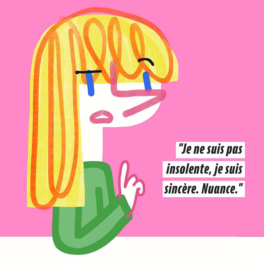 Illustration d'une jeune femme qui parle de sa sincérité.