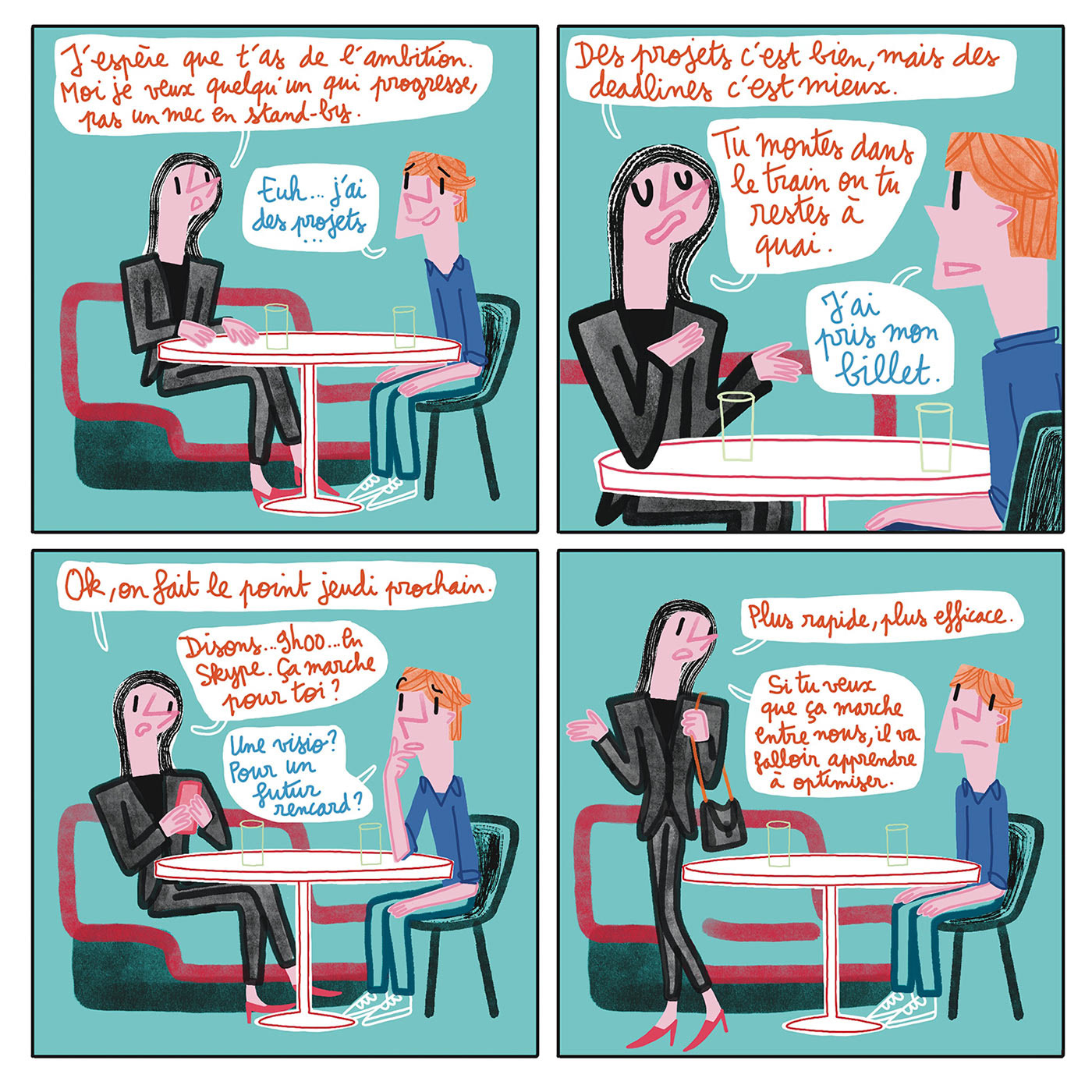 Strip BD d'un speed dating avec une femme entrepreneuse