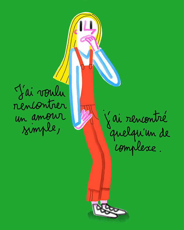 Dessin femme blonde avec salopette 