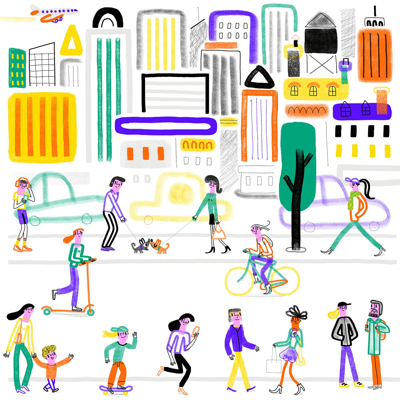 Illustration ville et habitants