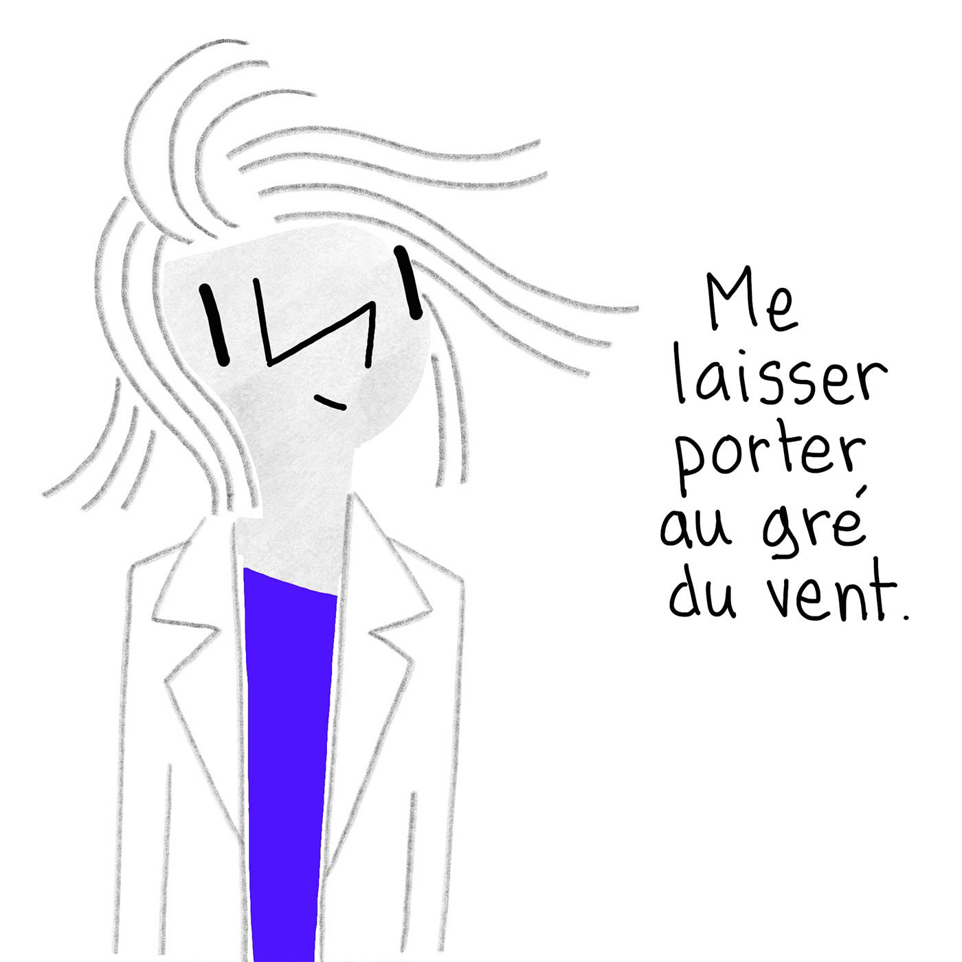 Dessin femme cheveux au vent