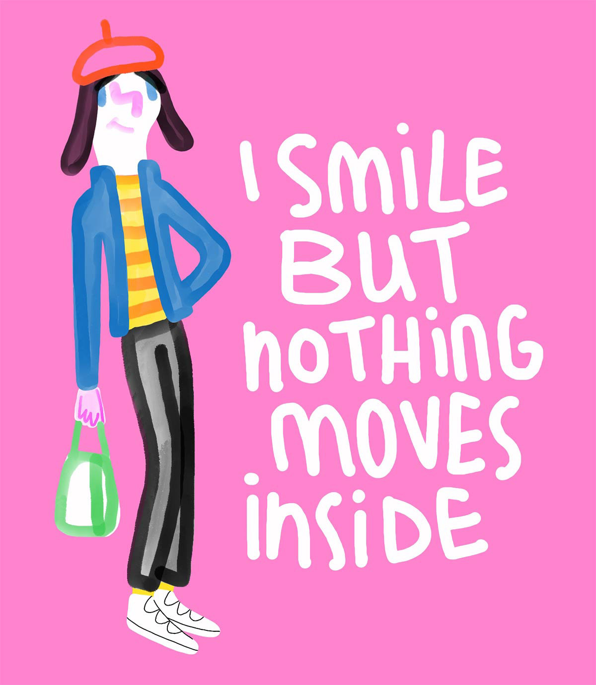 Dessin personnage de femme qui cache une certaine mélancolie.