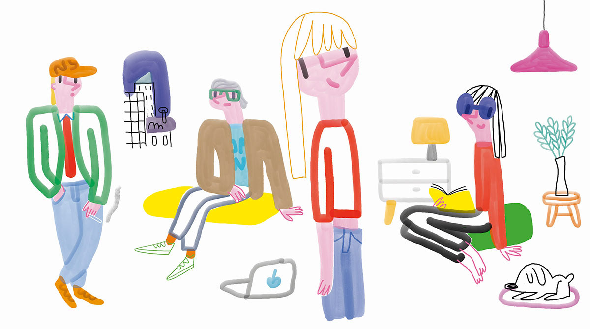 Dessin de 4 personnages lors d'une soirée entre amis