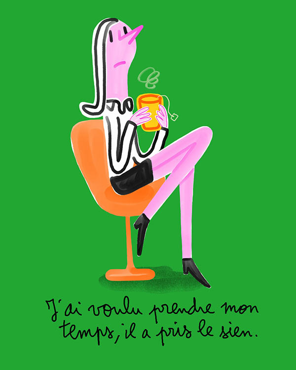 Dessin femme avec tasse de thé