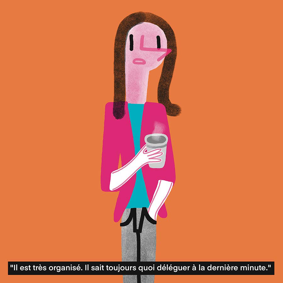 Illustration d'une femme qui parle de son collègue de travail