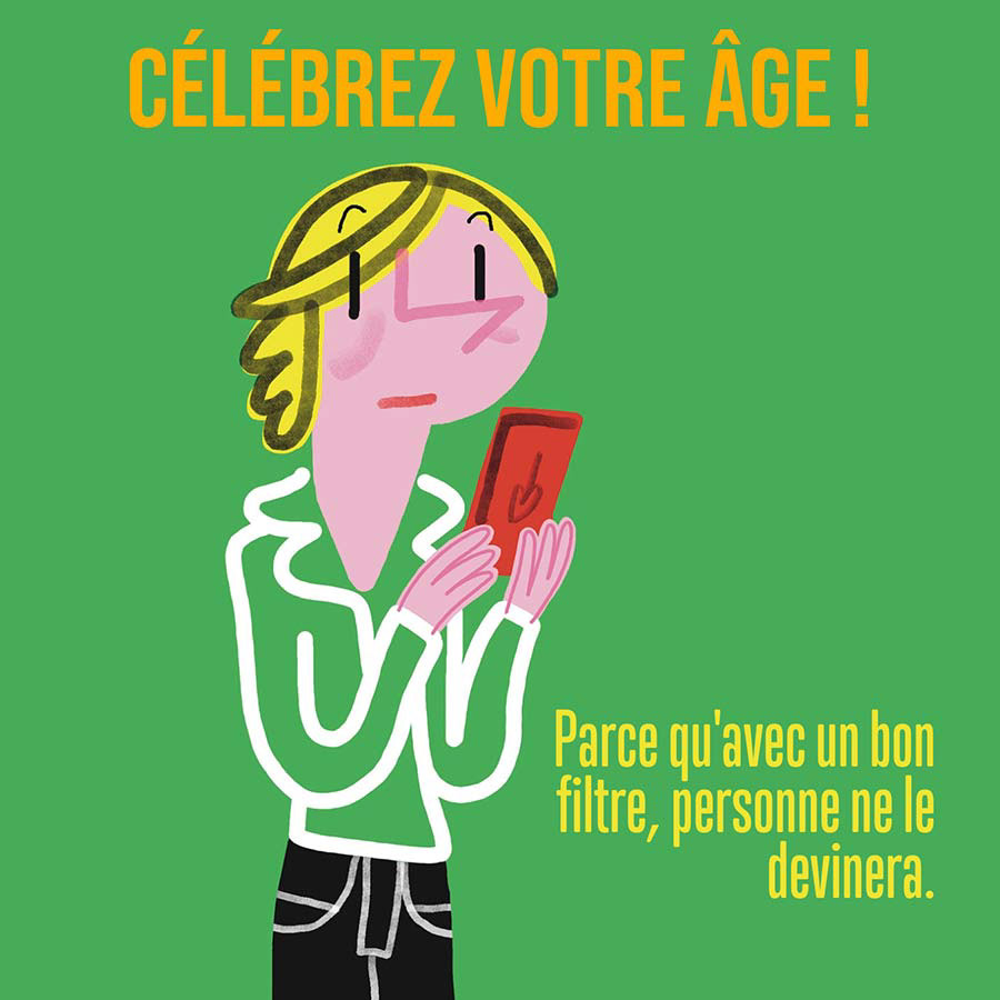 Illustration d'une femme avec son téléphone à la main.