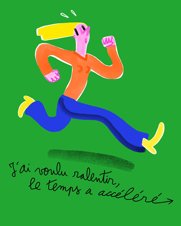 Dessin femme qui court avec des talons.