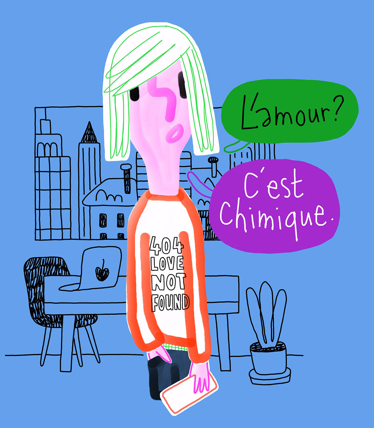 Illustration jeune homme cheveux longs