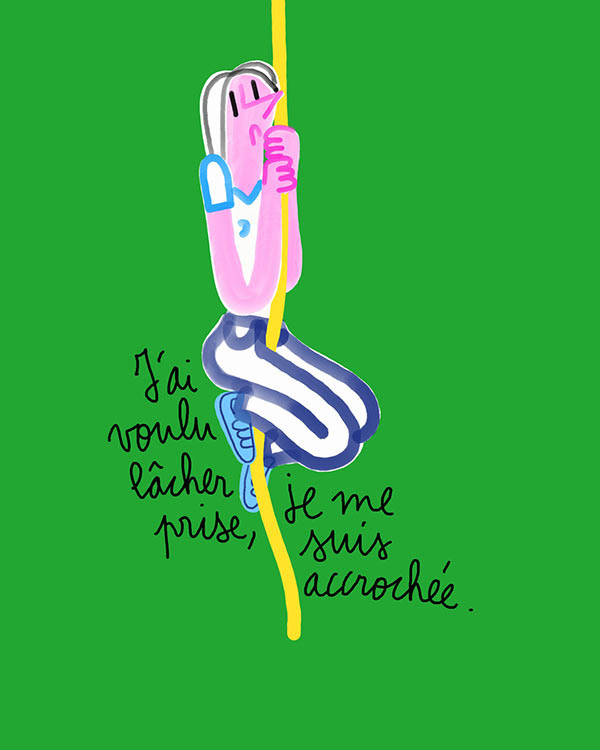 Dessin femme qui se tient à la corde.